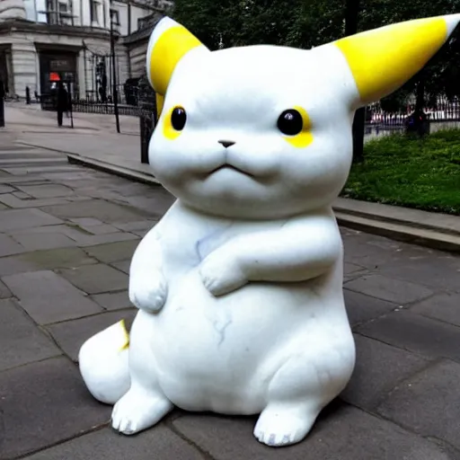 Prompt: a large marble statue that looks like pikachu, in London