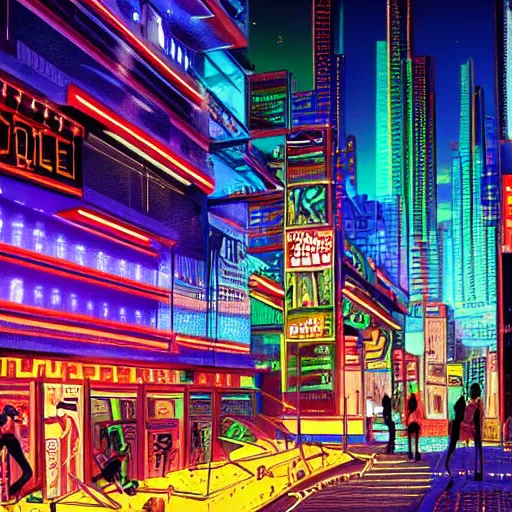 Prompt: ndebele cyberpunk city of the future, 4 0 mm street scene, ndebele neon lights, high definition, detailed, futuristic, night scene, realistic