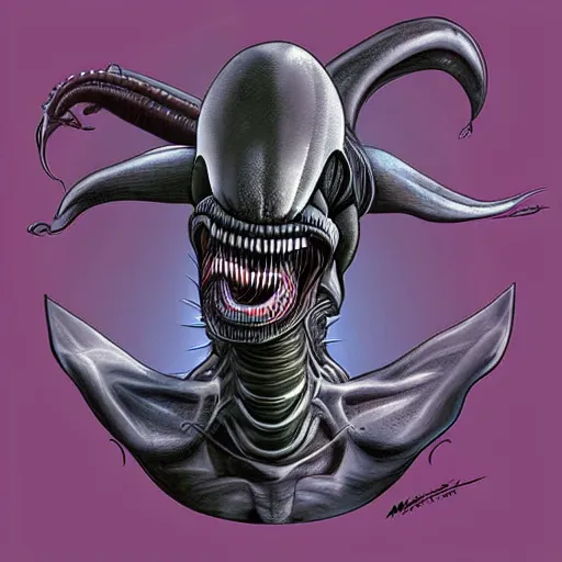 Prompt: “ digital art illustration of a xenomorph by artist michael mitchell ”