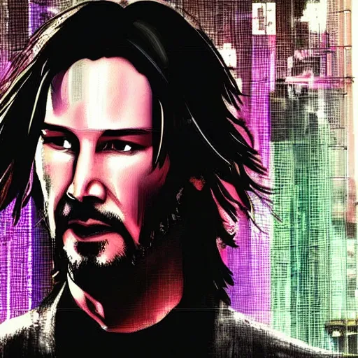 Prompt: Keanu reeves in The future cyberpunk art style