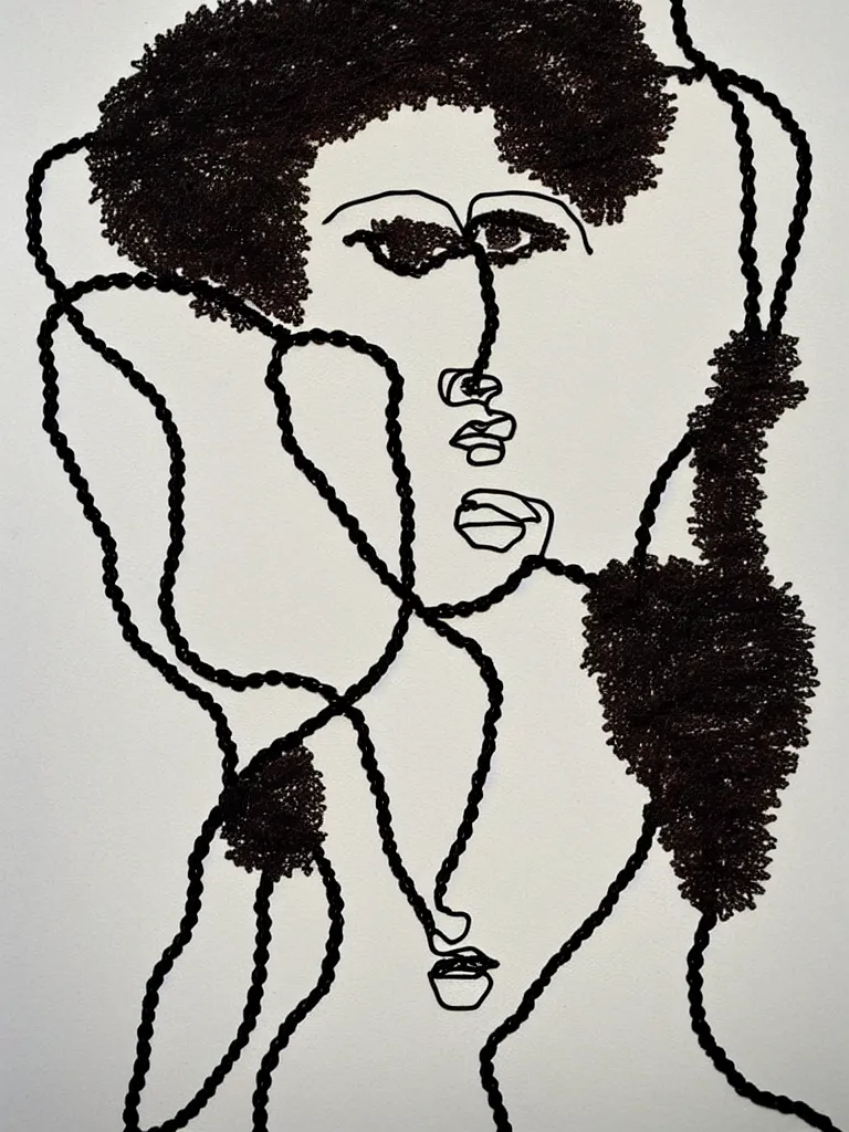 Prompt: elegant wire art portrait of an artist, influenced by egon schiele. minimalist artwork full of human emotional expression and personality, powerful gaze, dramatic.