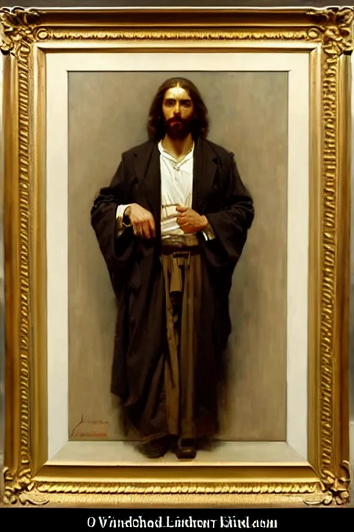 Image similar to leyendecker and solomon joseph solomon and richard schmid and jeremy lipking victorian loose genre loose painting full length portrait painting of jesus