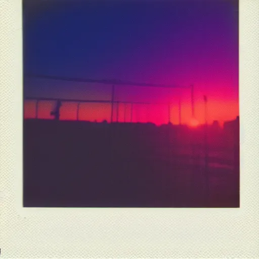 Image similar to polaroid of synthwave sunset