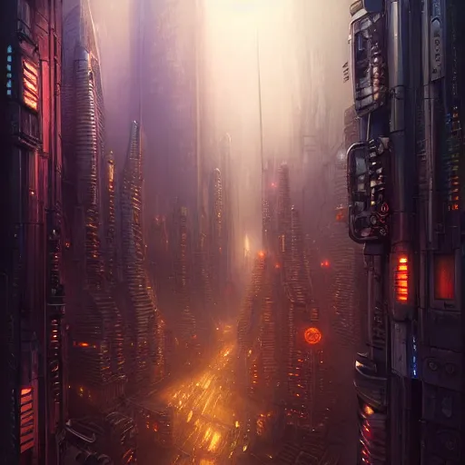 Image similar to wide angle shot of a cyberpunk city by night, intricate, elegant, highly detailed, centered, digital painting, artstation, concept art, smooth, sharp focus, illustration, artgerm, Tomasz Alen Kopera, Peter Mohrbacher, donato giancola, Joseph Christian Leyendecker, WLOP, Boris Vallejo