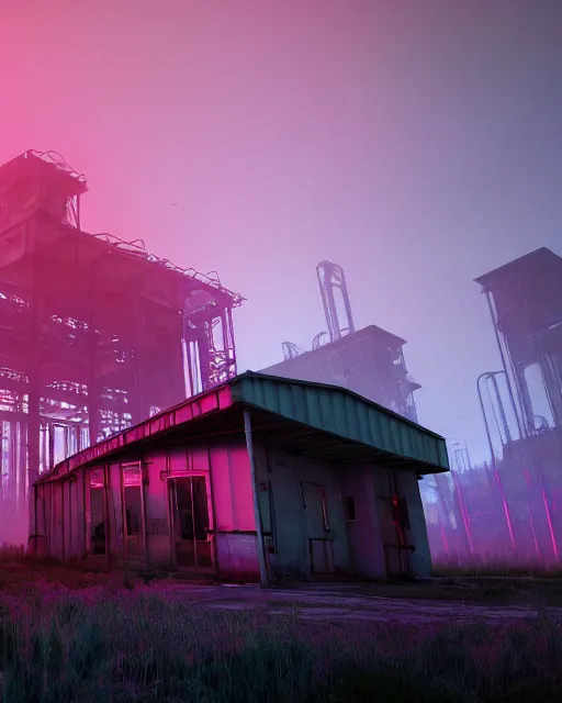 Image similar to a beautiful photorealistic rendering of urbex storage building city industrial architecture nature abandoned by beeple, azeroth neon noir nightvision lightpaint synthwave tron landscape at night thermal imaging darkacademia infrared meadow bladerunner 2 0 4 9 biopunk, archdaily, wallpaper, highly detailed, trending on artstation.