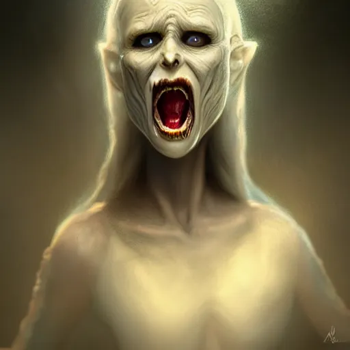 Prompt: a roaring ghost, scary, pale - skinned, illustration, cinematic lighting, 8 k, d & d, frostbite 3 engine, artstation, intricate, digital art, crepuscular ray, art by anne stokes, alexandros pyromallis, wes benscoter