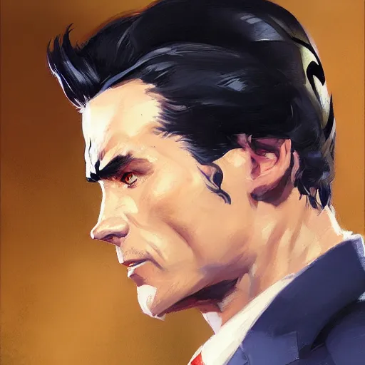 Image similar to greg manchess portrait painting of a bruce wayne aka batman as overwatch character, medium shot, asymmetrical, profile picture, organic painting, sunny day, matte painting, bold shapes, hard edges, street art, trending on artstation, by huang guangjian and gil elvgren and sachin teng