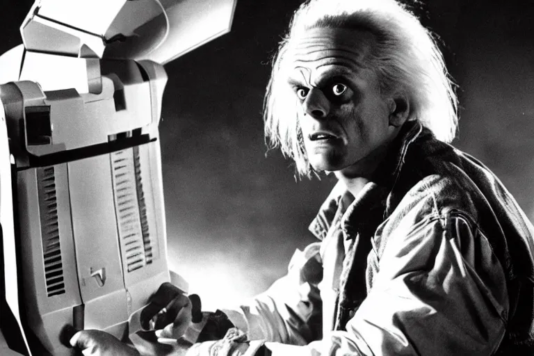 Prompt: movie still ( back to the future ), doc brown