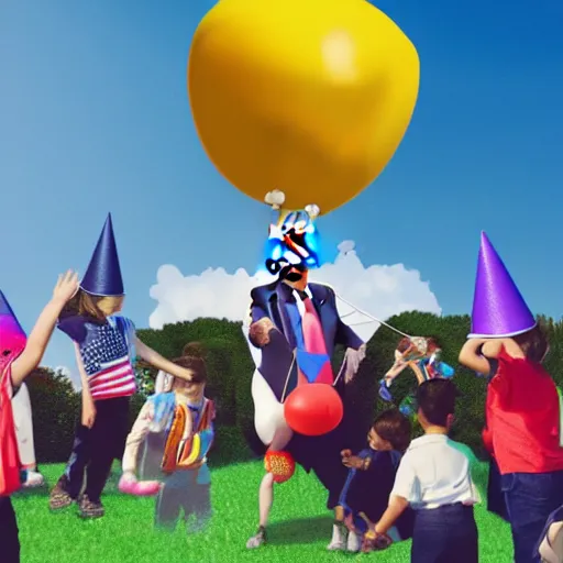 Prompt: Donald trump as a balloon getting bounced around by children at a birthday party, realistic, high detail, vibrant, octane render