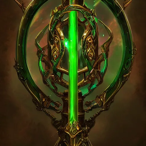 Prompt: fantasy dark magic staff with shiny emerald in the middle, high detail, digital art, beautiful , concept art,fantasy art, 4k