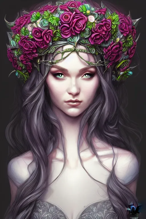 Prompt: digital art, centered elven bride, flower crown ,intricate, veins, by James Jean and by artgerm , ultradetailed, charachter design, concept art, trending on artstation,