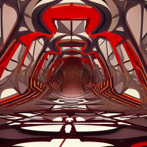 Image similar to interior of a futuristic organic scifi temple with gold, red and white marble panels, in the desert, by buckminster fuller and syd mead, intricate contemporary architecture, photo journalism, photography, cinematic, national geographic photoshoot