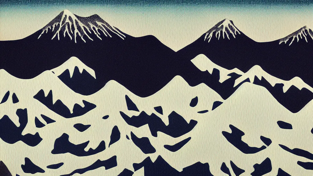 Prompt: japan tateyama mountain range toyama, a collage painting, in the style of wes anderson, lola dupre, david hockney, isolated on negative space background dark monochrome neon spraypaint accents volumetric octane render