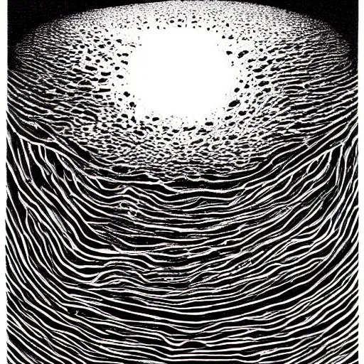 Prompt: weird fishes at the bottom of the earth, by stanley donwood, surrealist painting, layered texture, shimmering