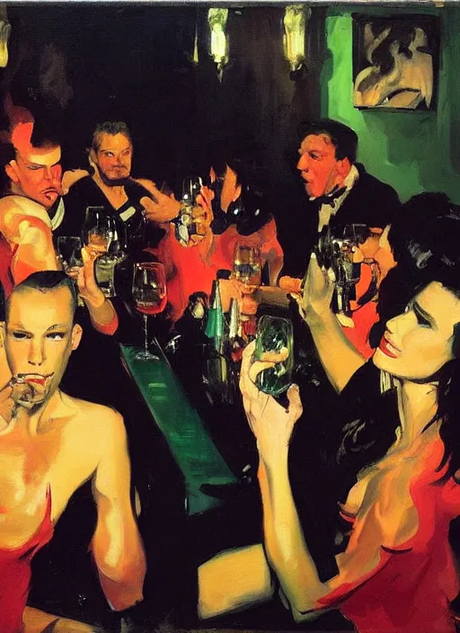 Image similar to glam rockers drinking brutal and raw wine, inside a green room with red lights by joaquin sorolla, phil hale, extremely detailed