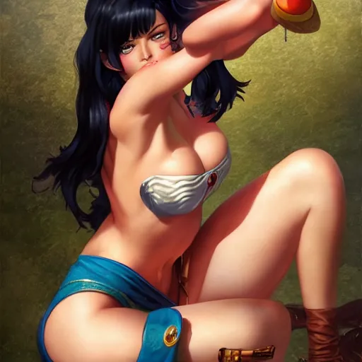 Image similar to a portrait nico robin by eiichiro oda, huang guangjian and gil elvgren and sachin teng, 4 k resolution, artstation, high detail, female body