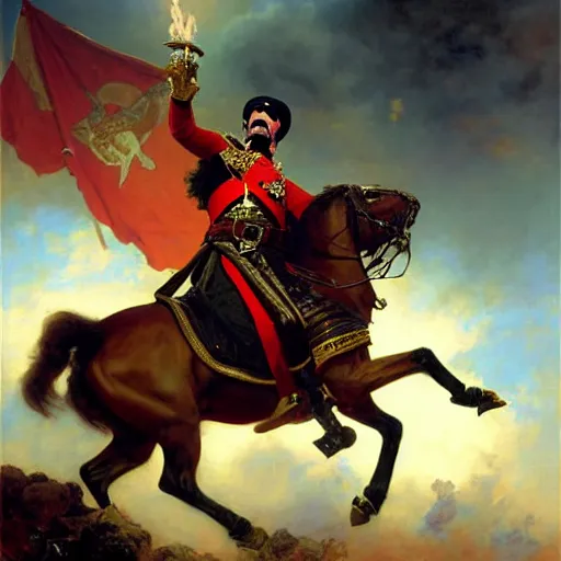 Prompt: drdisrespect as napoleon, battle scene, highly detailed painting by gaston bussiere, j. c. leyendecker, greg rutkowski, craig mullins 8 k