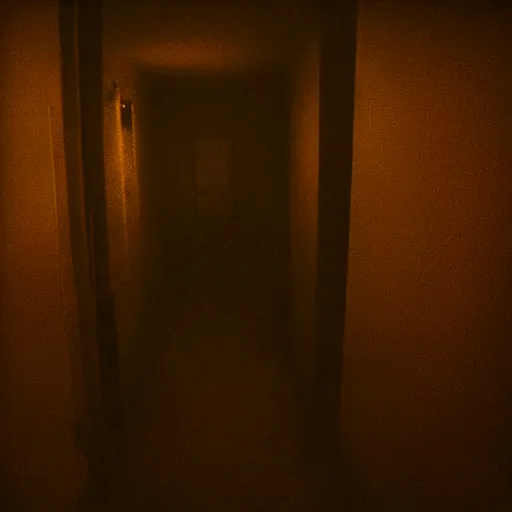 Image similar to insane nightmare, no light, everything is blurred, creepy shadows, descent to the basement, very poor quality of photography, 2 mpx quality, grainy picture