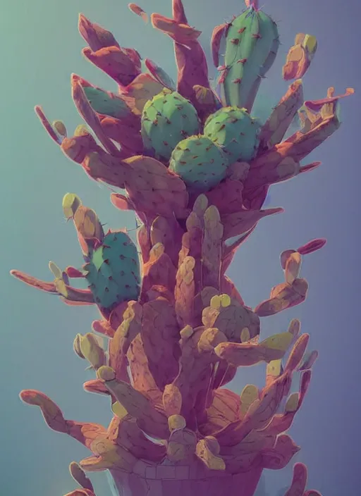 Image similar to colourful caricature - 3 d vfx art - of a cactus plant, art style by james jean & hsiao - ron cheng, character concept art, unreal engine render, digital illustration, sharp, intricate detail, volumetric light, ray tracing, soft light, symmetric, pinterest, artstation, behance,