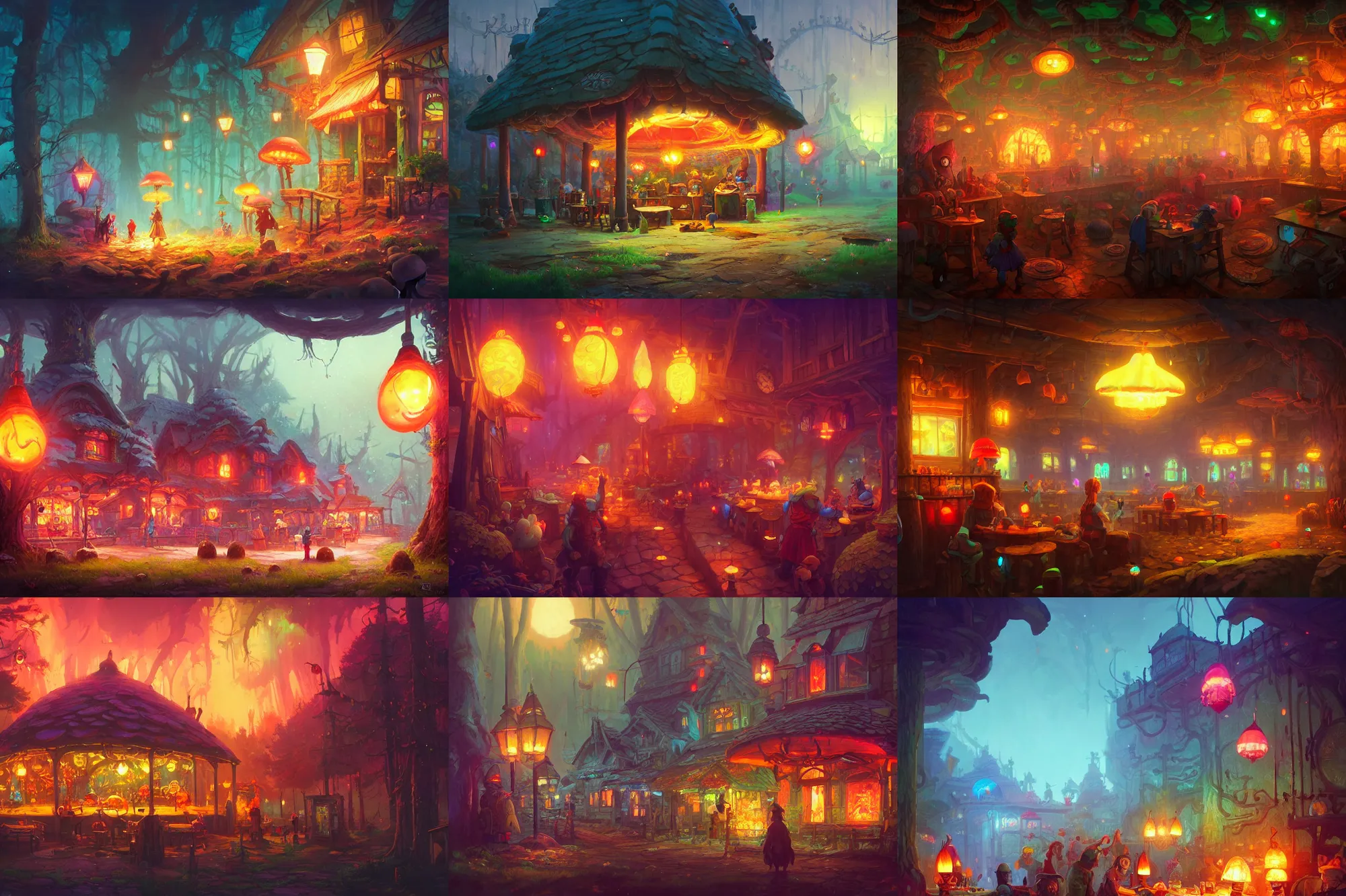 Prompt: slavic tavern. big mushrooms, glowing lights, epic fantasy, colorfully, digital art, highly saturated colors, concept art, detailed illustration, hd, 4 k, digital art, greg rutkowski, dan mumford, studio ghibli trending on artstation