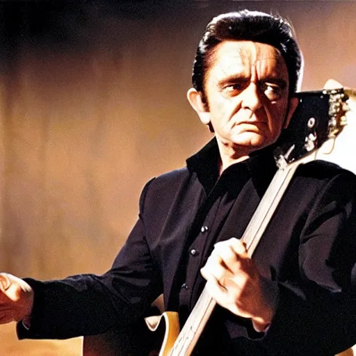Prompt: still from Johnny Cash on Star Trek (1966)