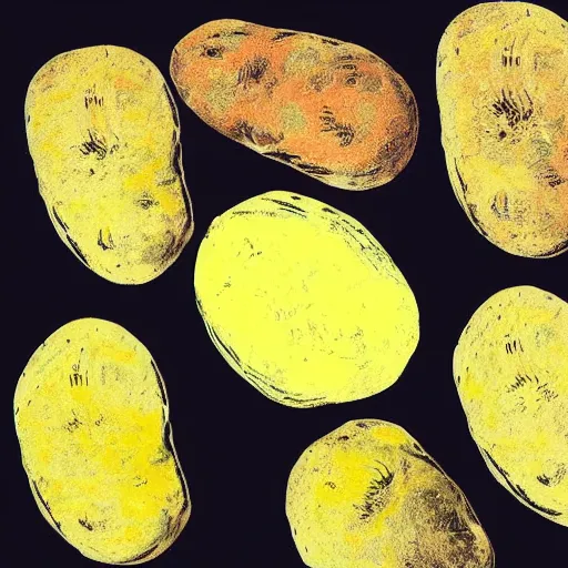 Prompt: a potato cut into pieces in the style of andy warhol