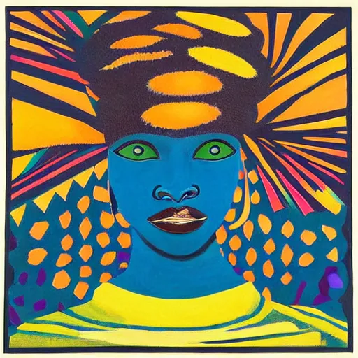 Image similar to Georgia Anne Muldrow, afro-psychedelia, afrocentric mysticism, in the style of Marius Borgeaud