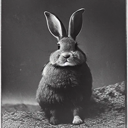 Image similar to a rabbit as a north pole explorer, black and white 1 8 9 0 s photograph