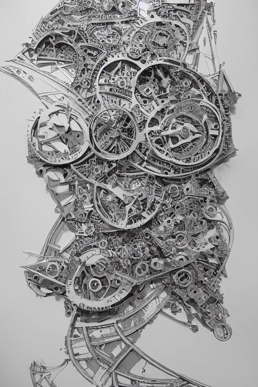 Image similar to A concept of a detailed and intricate design of a mechanical deconstructor 3d design, great finesse organic hyper detailed, engineering blueprints, technical drawings, calculus, stained paper