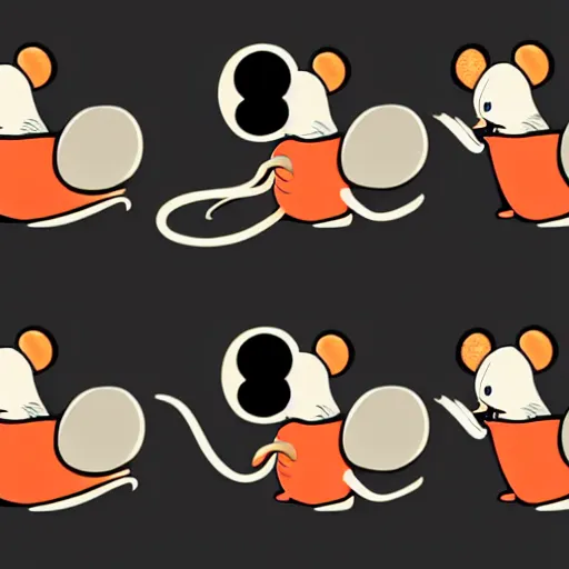 Image similar to a four panel illustration of four identical mice rotating in space with a black background