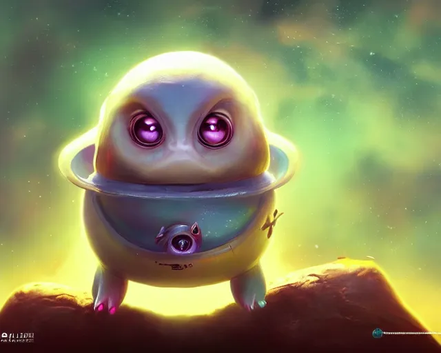 Image similar to 3D Fantasy Cute and adorable small alien piggy in space, huge adorable eyes, bright stars, Smooth 3D Illustration, soft render, Servando Lupini, Daniil Kudriavtsev, handpaint texture, Blender, 3DCoat