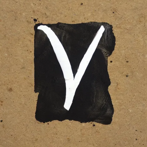 Image similar to the letter m painted with thick white oil paint in loose brush strokes on a black background, centered in view