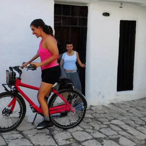 Prompt: esperanza macarena de sevilla montando en bicicleta