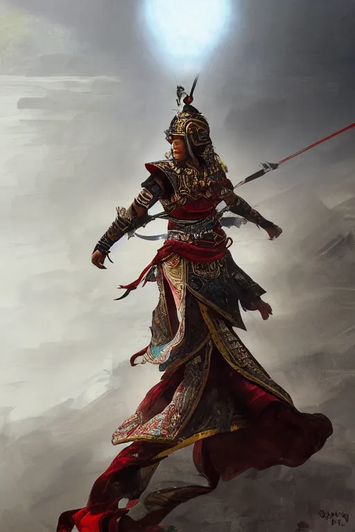 Image similar to Tibetan warrior, portrait, fierce, intricate, elegant, volumetric lighting, scenery, digital painting, highly detailed, artstation, sharp focus, illustration, concept art, ruan jia, steve mccurry