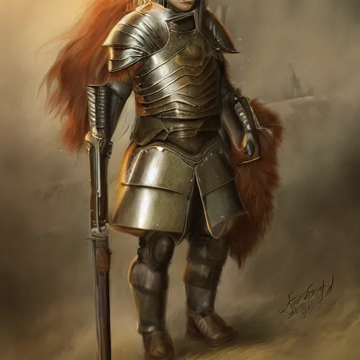Prompt: a british longhair sodier with armor in the war, by stanely artgerm