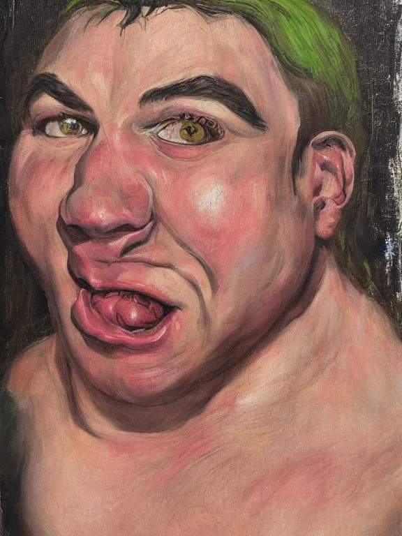 Prompt: shrek portrait by jenny saville