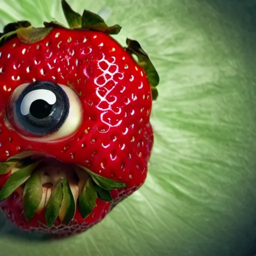 Image similar to strawberry creature with multiple eyes