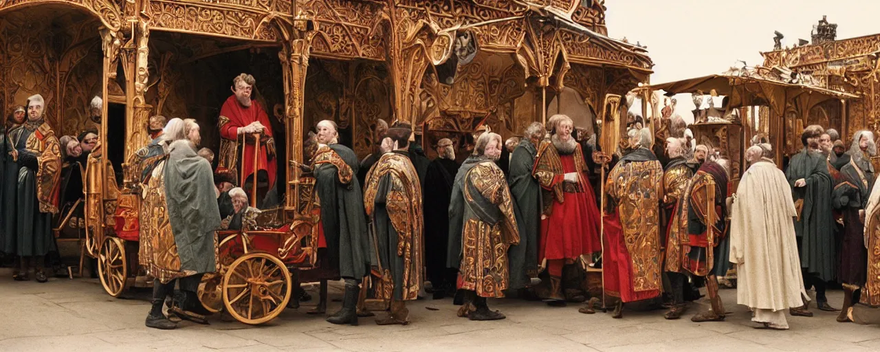 Image similar to king john of england signs the magna cart, high detailed face, facial expression, small details, intricate, 5 0 mm, high detail, intricate, cinematic lighting, photography, wes anderson, diane arbus film, kodachrome