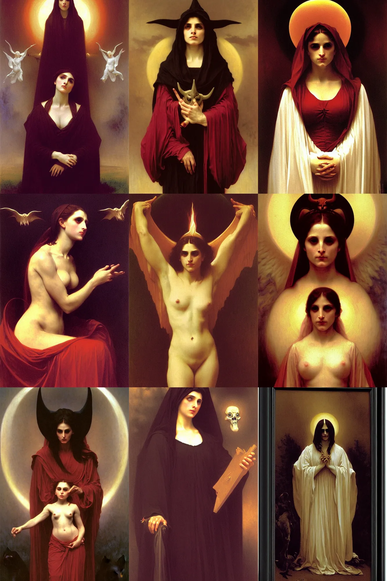 Prompt: portrait of a ghost satanic witch, majestic, solemn, by bouguereau