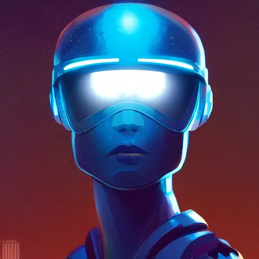 Image similar to Portrait of a futuristic soldier, LED helmet, mattepainting concept Blizzard pixar maya engine on stylized background splash comics global illumination lighting artstation lois van baarle, ilya kuvshinov, rossdraws