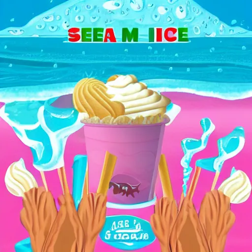 Prompt: a sea made of ice cream