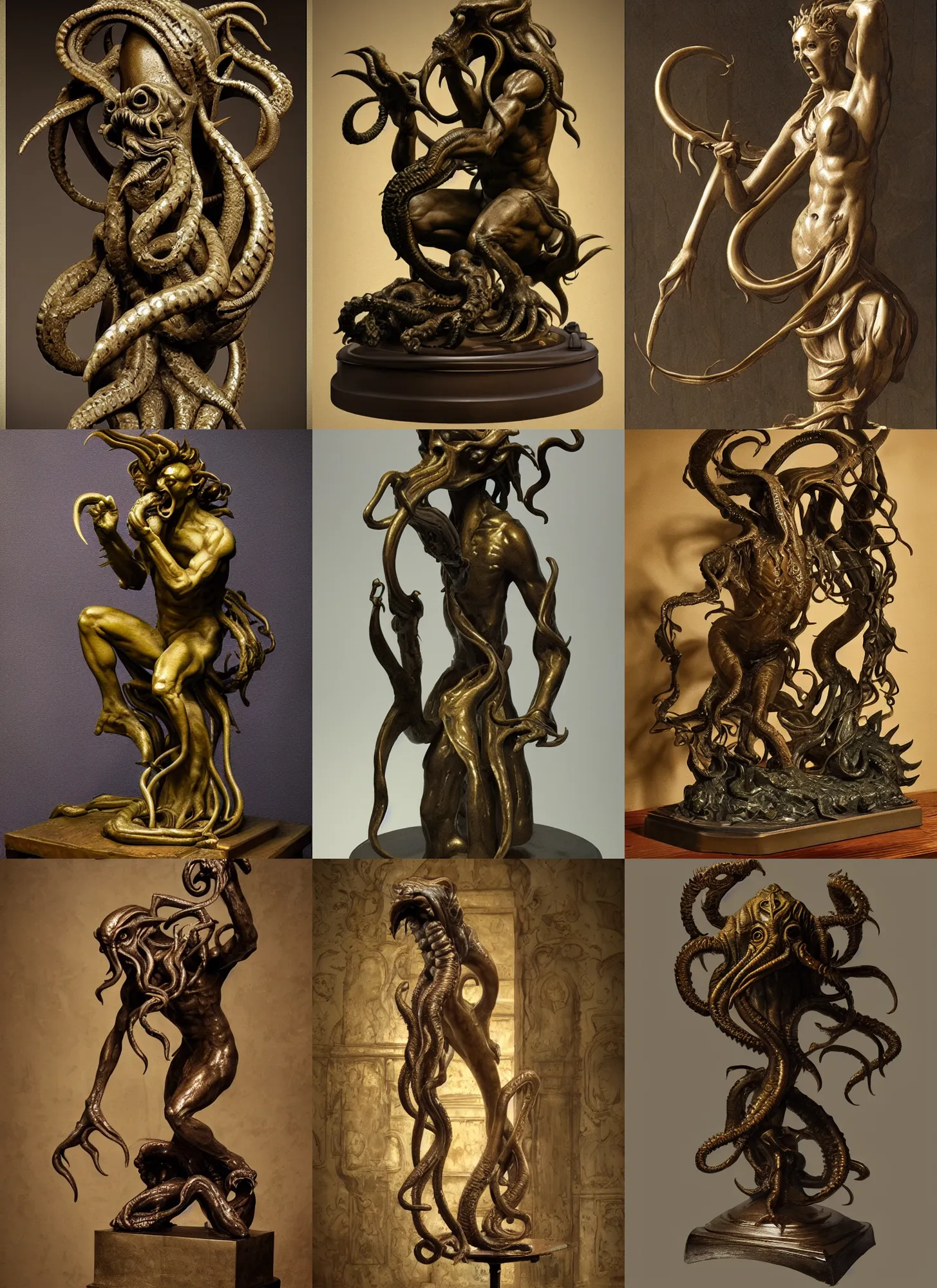 Prompt: italian renaissance indoor workshop with cthulhu bronze sculpture, highly detailed, artstation, concept art, sharp focus, illustration, rutkowski, vermeer