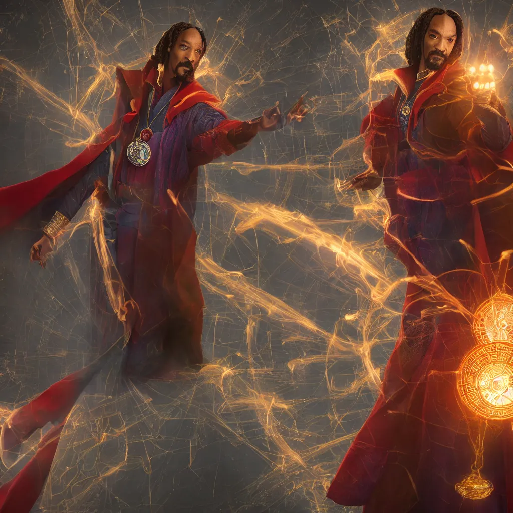 Prompt: snoop dogg doctor strange, refractions, highly detailed, environmental light, cinematic by francis tneh