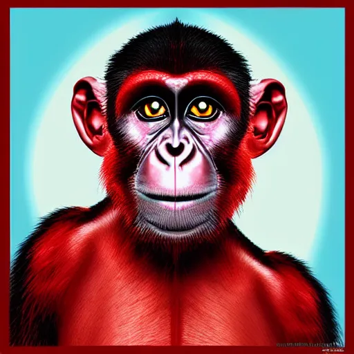 Prompt: portrait monkey digital art red background