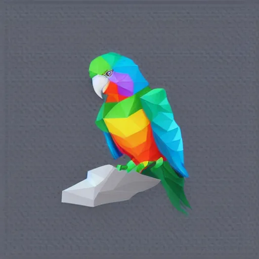 Image similar to isometric vector low poly rainbow parrot icon, white background, cgsociety, volumetric, lighting