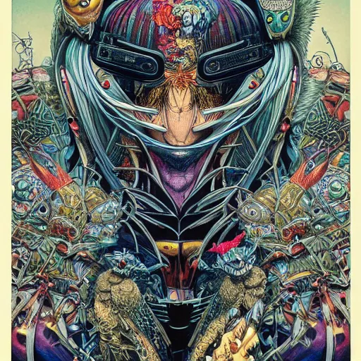 Image similar to portrait of crazy birdman, symmetrical, hyper detailed, by yoichi hatakenaka, masamune shirow, josan gonzales and dan mumford, ayami kojima, takato yamamoto, barclay shaw, karol bak, yukito kishiro