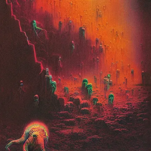 Image similar to hell with people suffering by lisa frank and beksinski and wayne barlowe, 8 k, hires