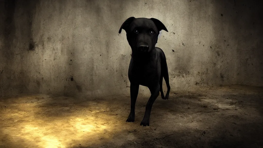 Prompt: atrocious black dog, eldritch, 8K, concept art, filmic, HDR, hyperrealism, volumetric lighting, Dark art