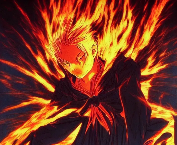 Prompt: anime art, yeltsin went to hell, infernal art in good quality, scary picture in color, advanced lighting technology