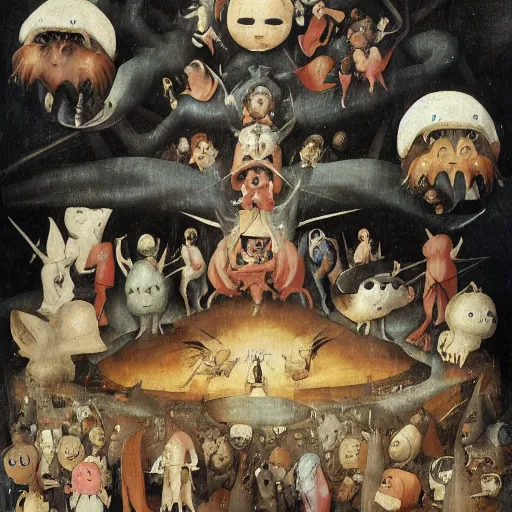 Image similar to The Last Judgement by Hieronymus Bosch in the style of anime, ghibli studio